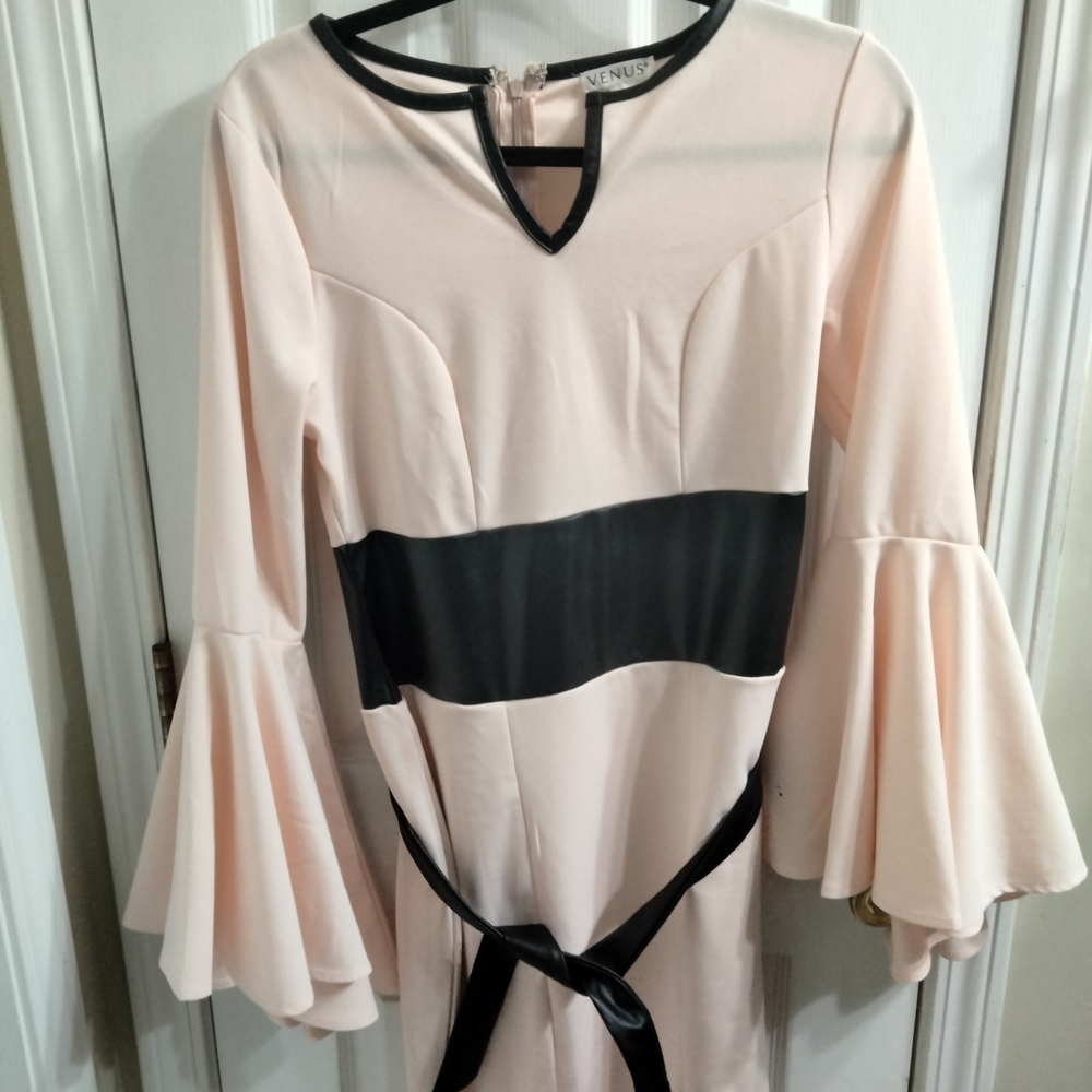 VENUS Blush and Black Bell Sleeve Dress